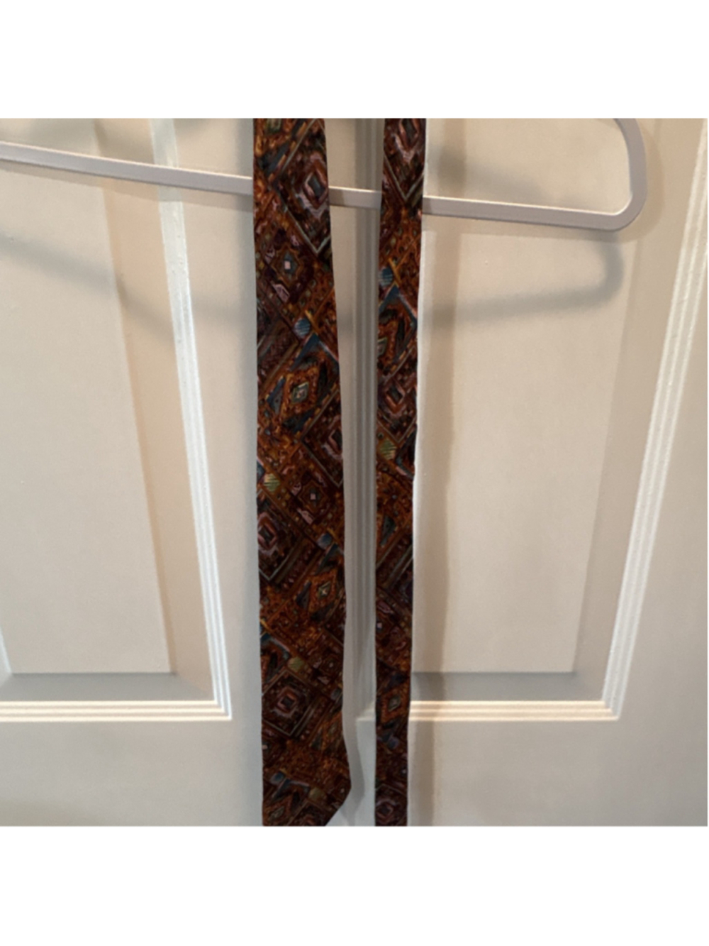 Mezzano Original Designer Tie Geometric Pattern Brown Orange Blue Purple Men's